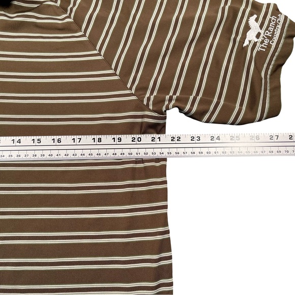 Oakley Golf Polo Men’s Large Olive Green Striped Ranch Country Club Logo Shirt - Picture 4 of 7